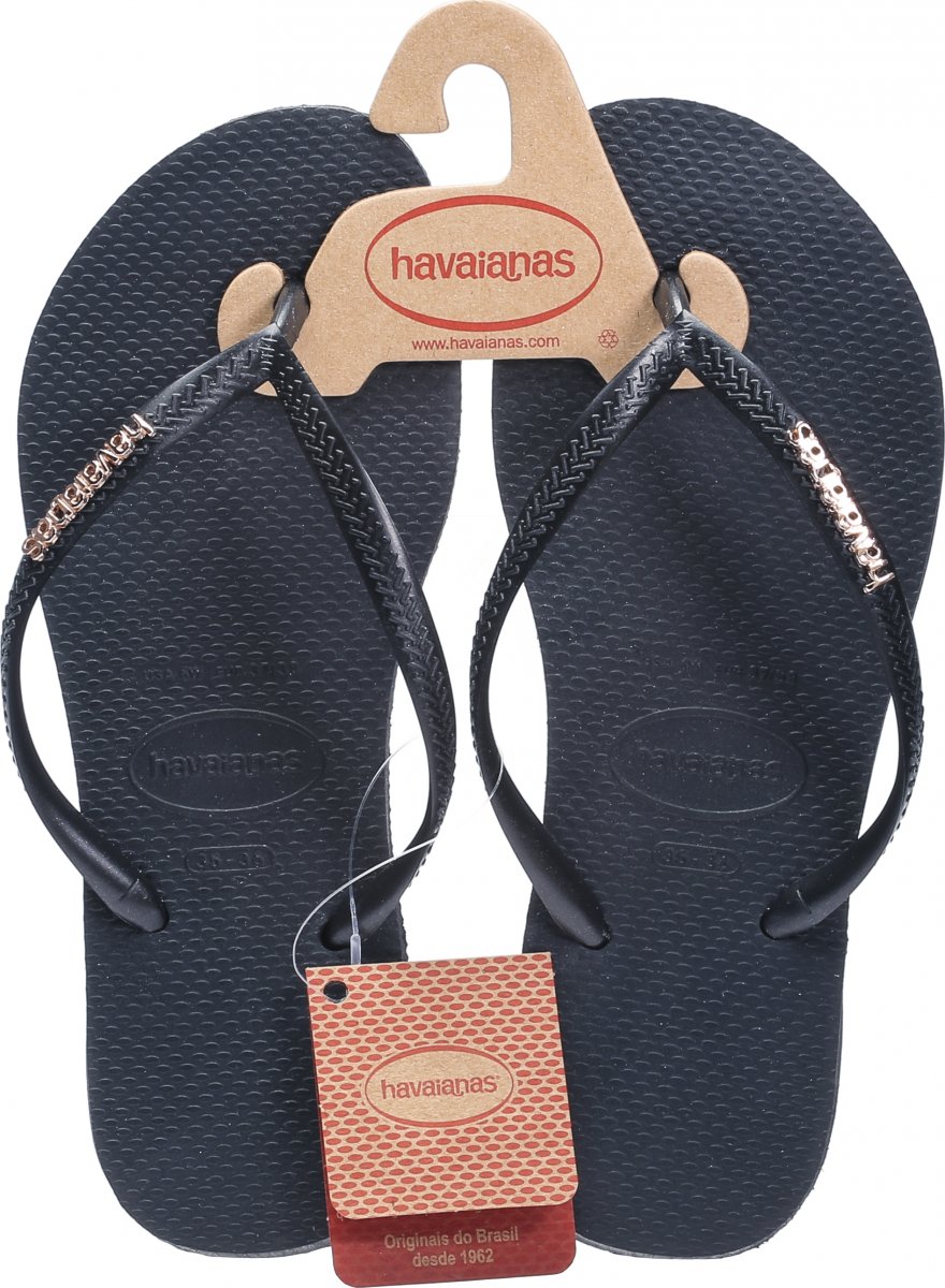 havaianas slim logo metallic black gold