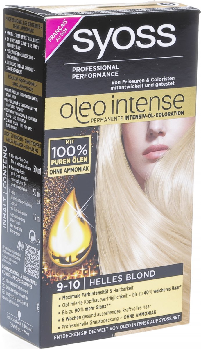 Syoss oleo intense стойкая краска для волос 9-10 яркий блонд