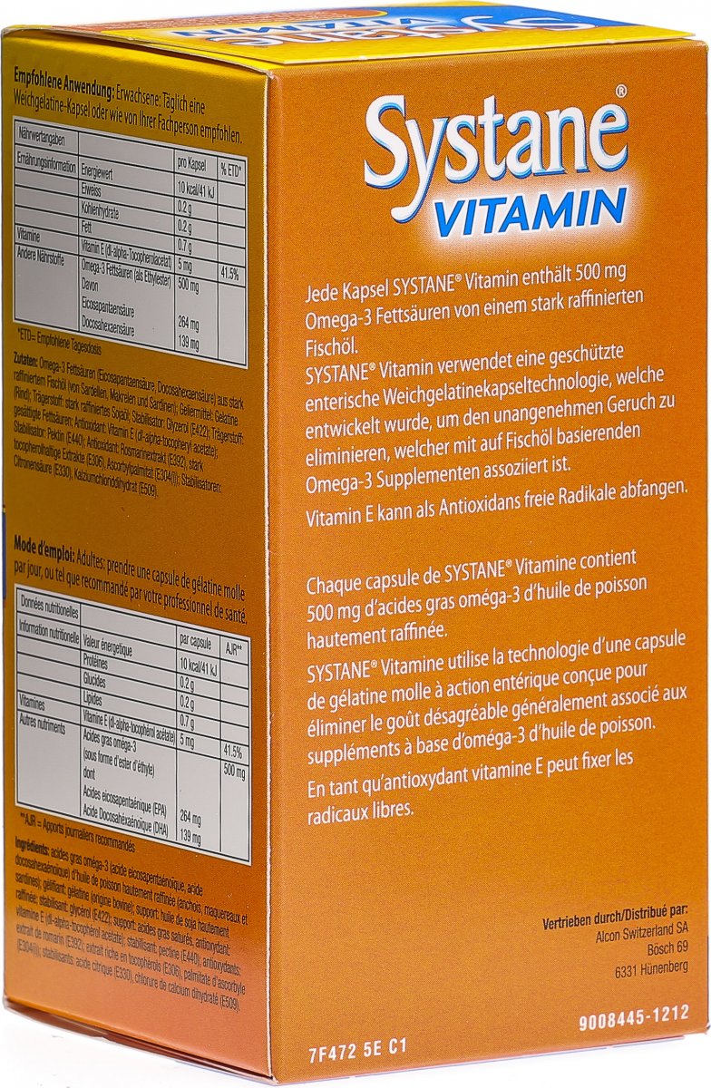 Systane Vitamin Kapseln 500mg Omega 3 Vit E 60 Stück in der Adler Apotheke