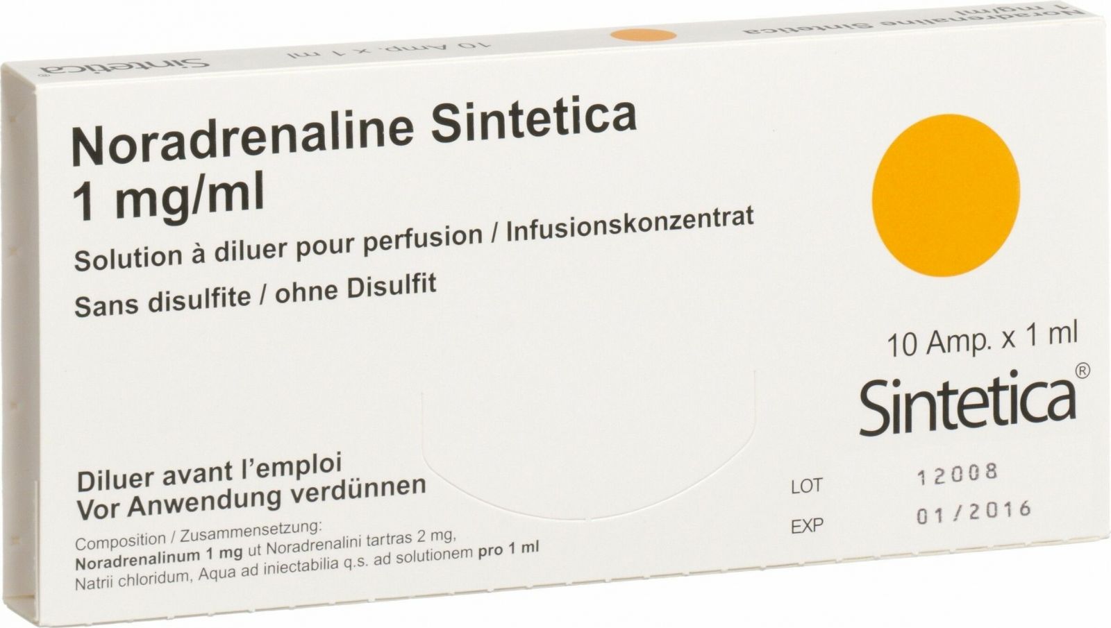 Noradrenalin Sint 1mg/1ml O Disulf 10 Ampullen 1ml in der Adler Apotheke